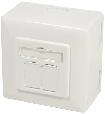 LogiLink NP0124 Cat.6A seinäpistorasia 2 x RJ45 suojattu uppoasennuslaatikolla, puhtaanvalkoinen